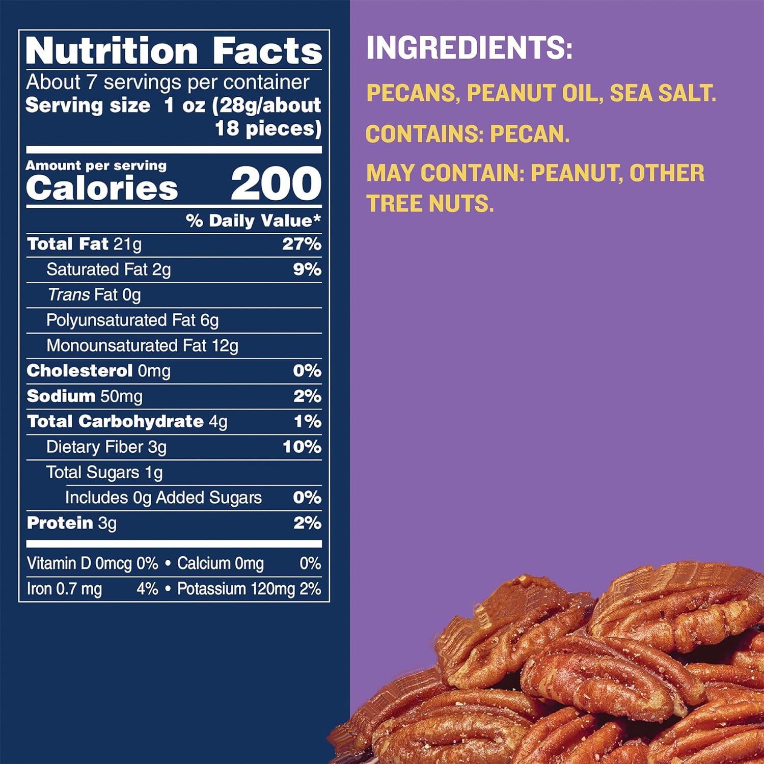 PLANTERS Roasted Pecan Nuts, Party Snacks, Plant-Based Protein, 7.25 Oz Canister - 24hrsmart